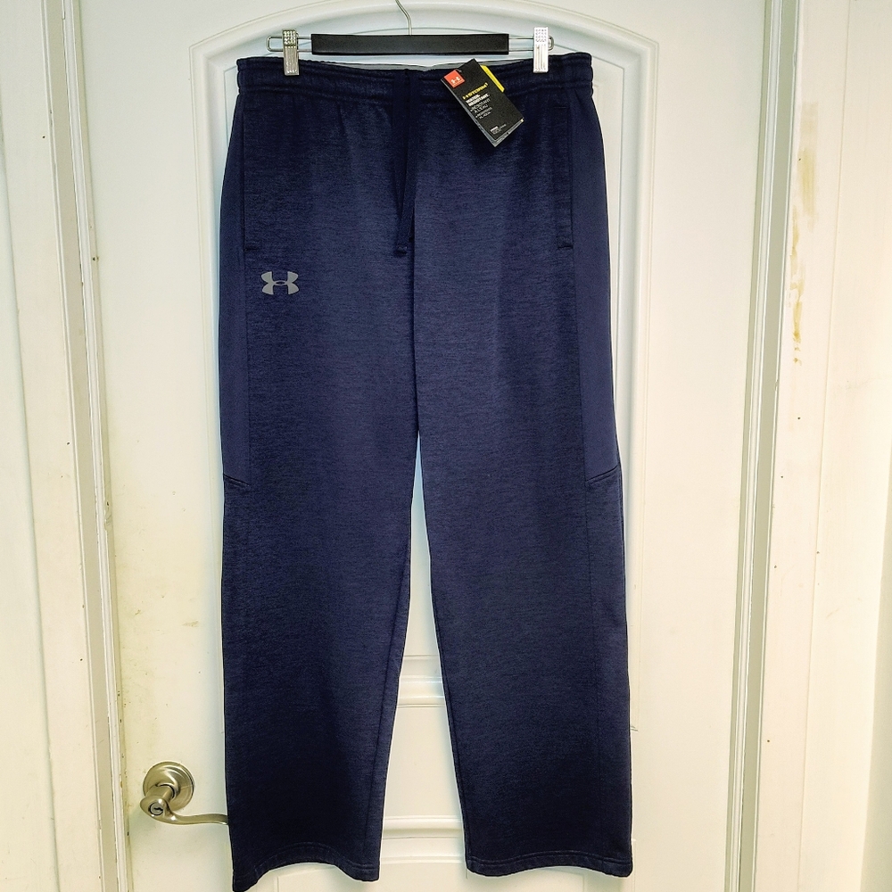 NWT UNDER ARMOUR STORM COLD GEAR HEATHER NAVY BLUE SWEATPANTS / JOGGERS SIZE L
